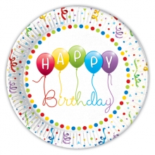 Happy Birthday Streamers - Pappteller gro 23cm (8 Stck)