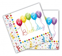 Happy Birthday Streamers - Papierserviette 2-lagig 33x33cm (20 Stck)