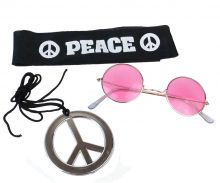 Flower Power - Hippie Set (Brille, Stirnband, Peace Kette) (1 Set) (12 VE = 12 Stck)