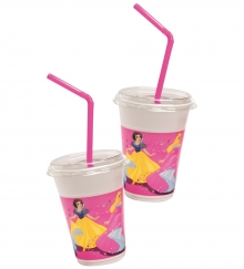 Disney Princess Party Favours - Milchshake-Becher Set (12 Becher, 12 Deckel, 12 Trinkhalme)