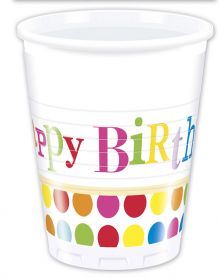 Happy Birthday Dots - Kunststoffbecher 8 Stk 200ml    
