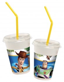 Toy Story 3 - Milchshake-Becher Set (12 Becher, 12 Deckel, 12 Trinkhalme)