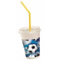 Fuball - Blau - Milchshake Becher (12 Becher & 12 Halme & 12 Deckel)