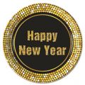 Happy New Year Retro - Pappteller gro 23cm Metallic