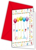 Happy Birthday Streamers - Einladungskarten mit Umschlag (6 Stck)